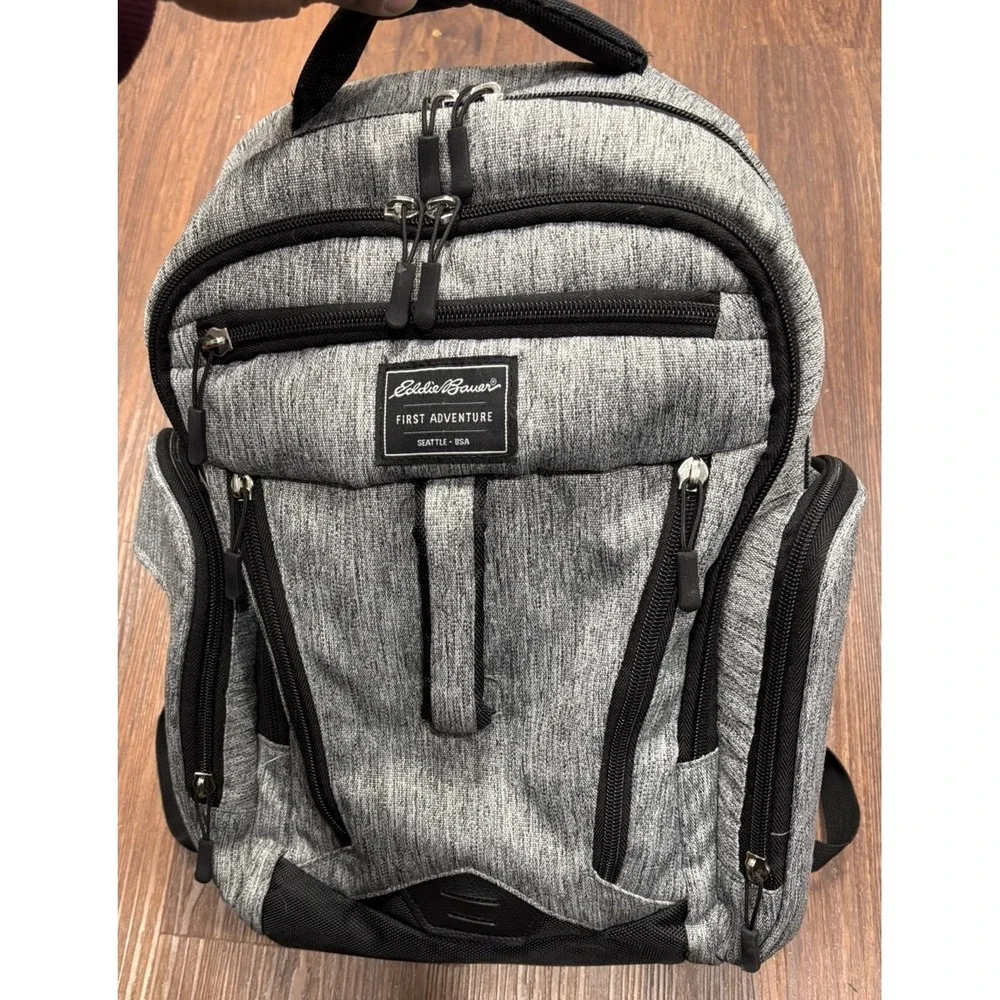 Eddie Bauer‎ Gray Rainier Back Pack Diaper-Bag Center Handle-Stroller Loops